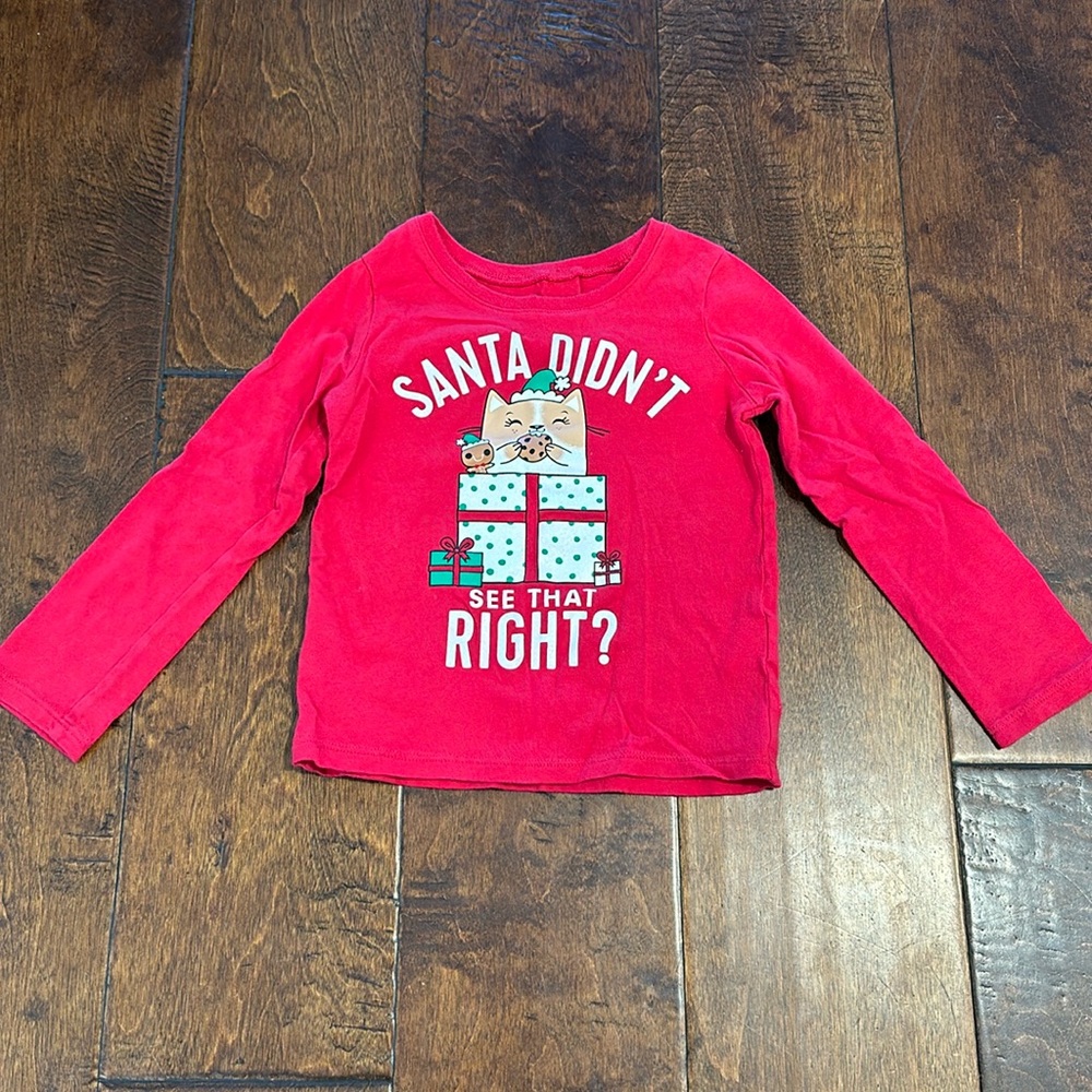 The Children’s Place Toddler Girl “Santa Didn’t See That?” Cat Christmas Shirt